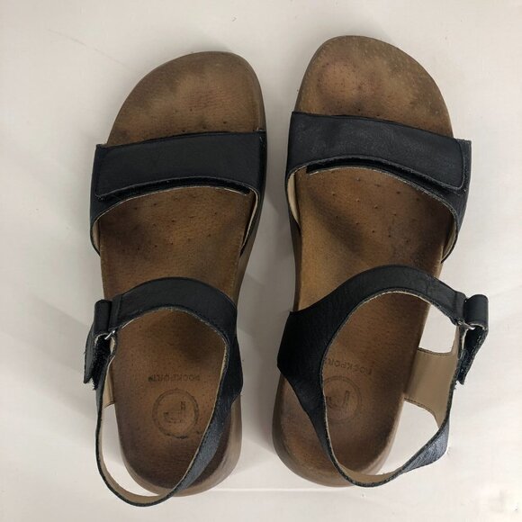 ROCKPORT Black Leather Adjustable Velcro Strap Sandals Sz 7.5 - Picture 6 of 12